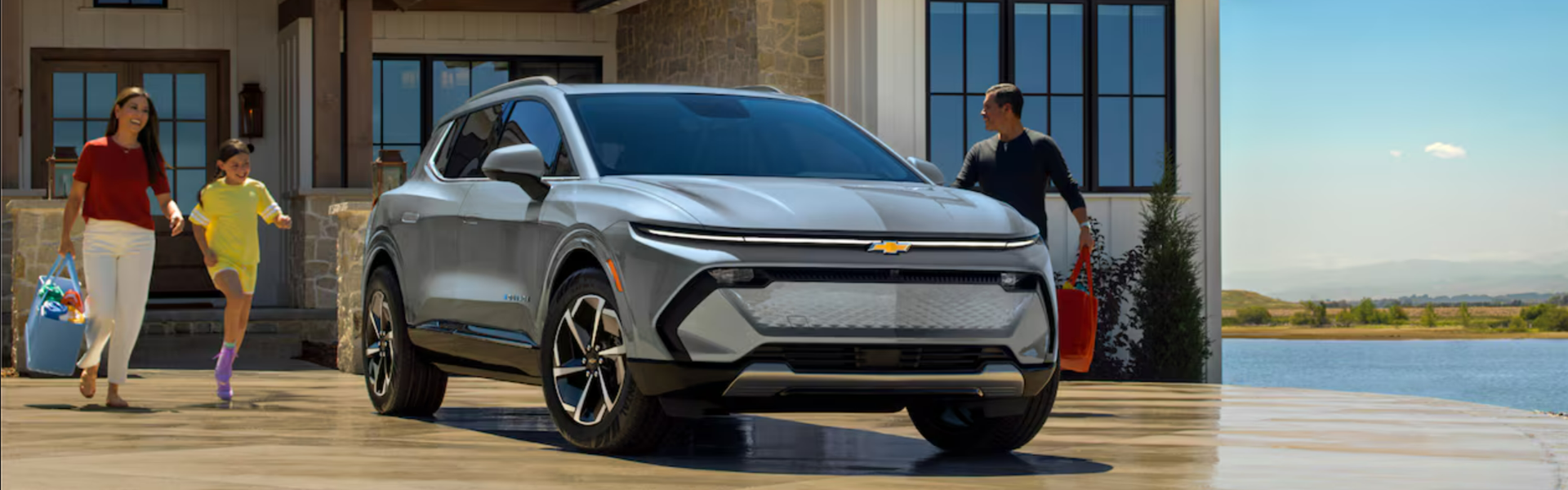 2024 Chevy Equinox EV in grey parking with front view-Banner
