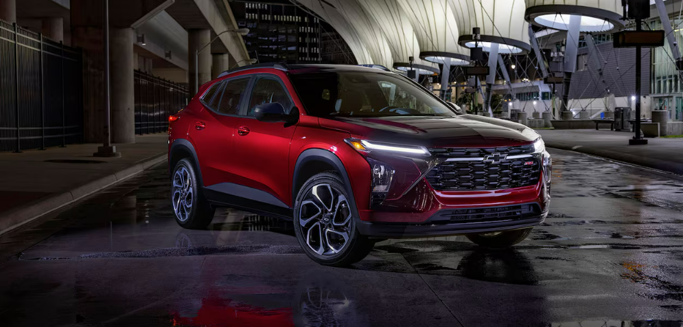 2024 Chevy Trax in red parking with a front view