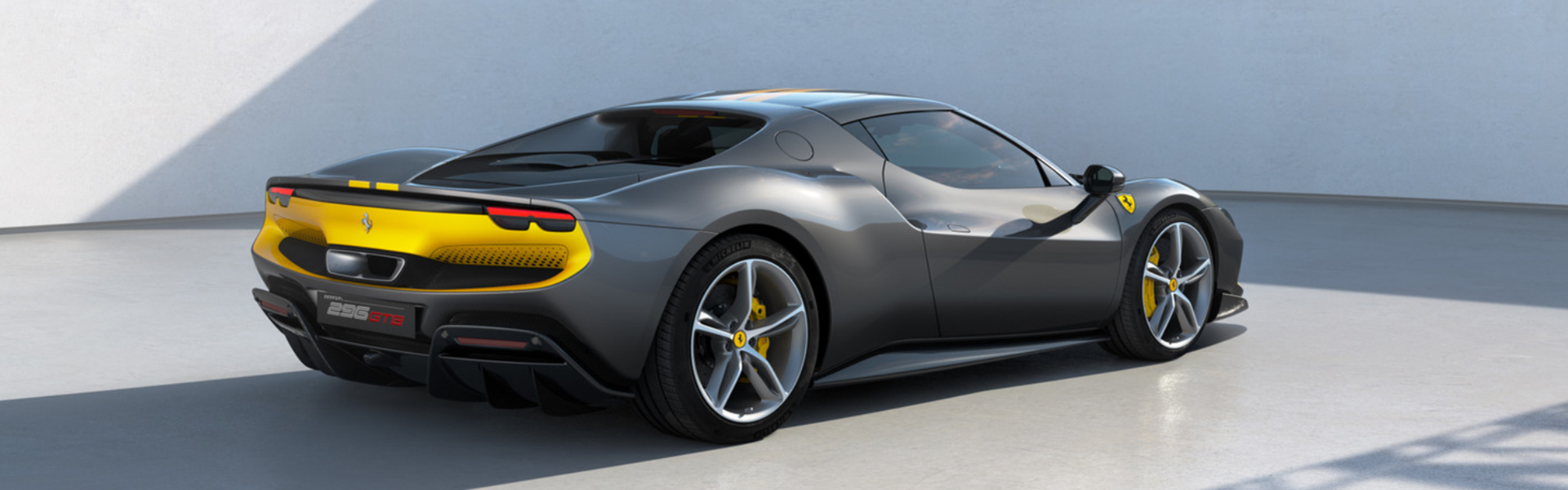 2024 Ferrari 296 GTB parking with side view and rear view-Banner