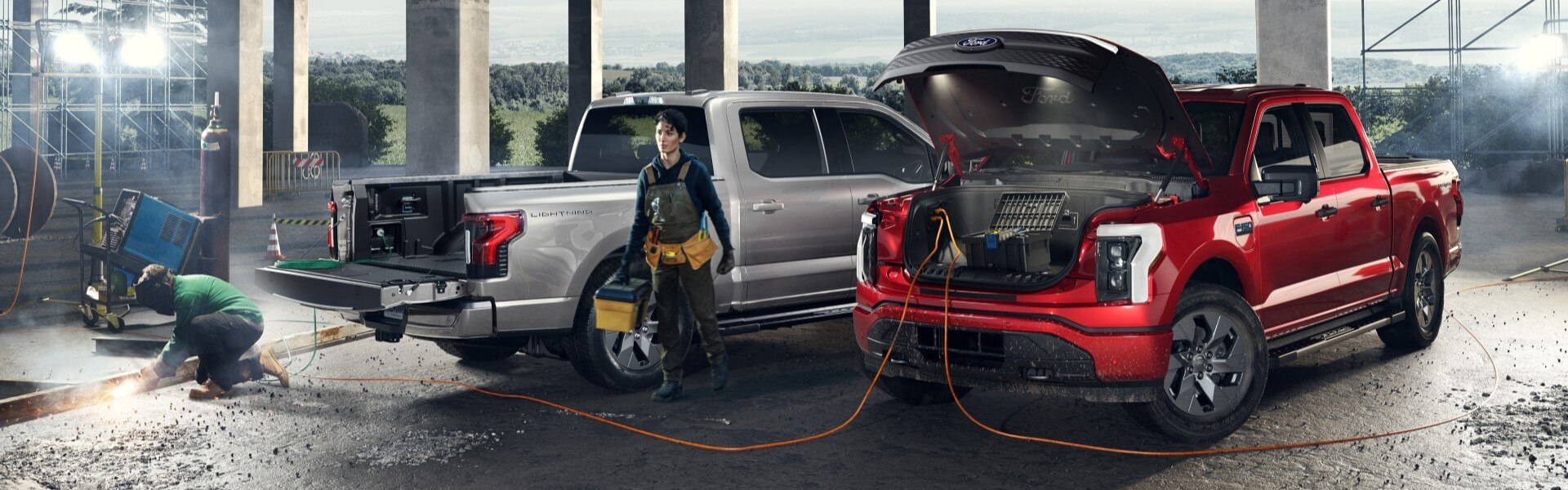 2024 Ford F-150 Lightning Models At A Construction Site Banner