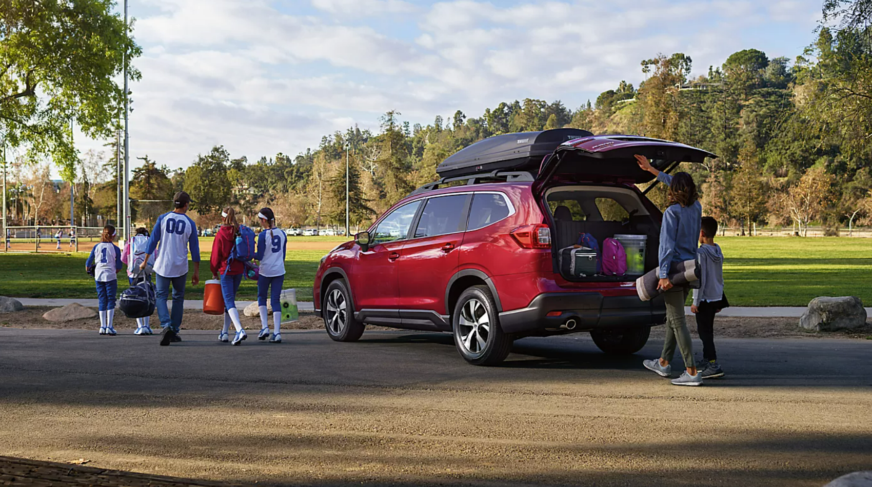  2024 Subaru Ascent in red rear view image