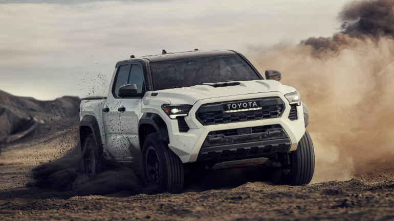 2024 Toyota Tacoma Double Cab in white with rear view
