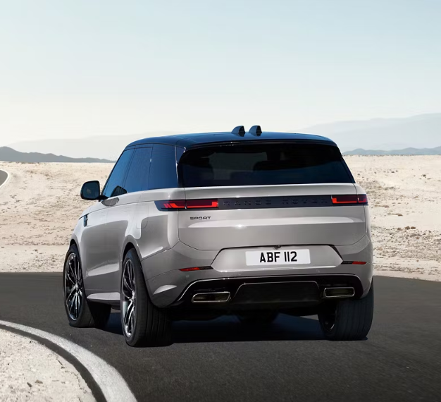 2025 Land Rover Range Rover Sport in a silver running with rear view-Features