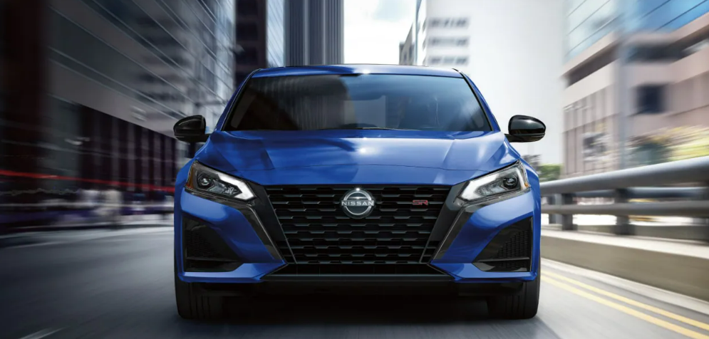 2025 Nissan Altima in blue running with front view-Features