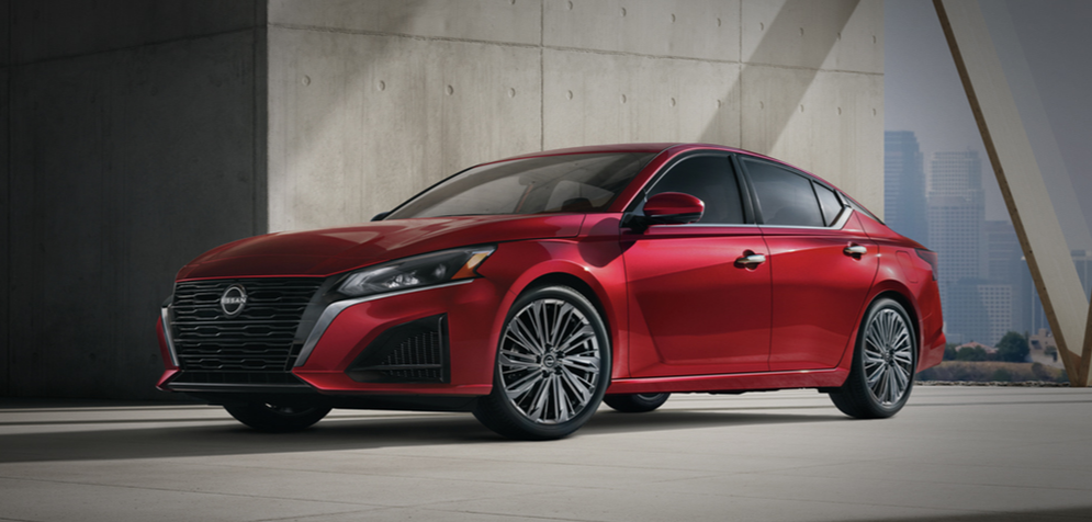 2025 Nissan Altima in red parking with side view-Features