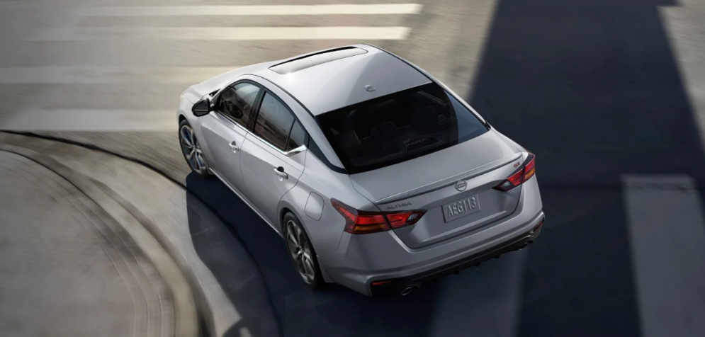 2025 Nissan Altima in white running with top view and rear view-Features