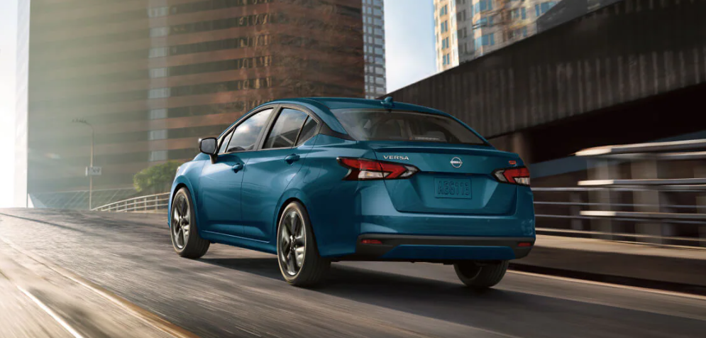 2025 Nissan Versa is blue running with rear view-Features