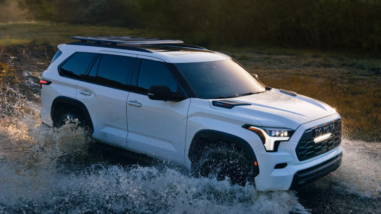 2025 Toyota Sequoia in white running with side view-Features