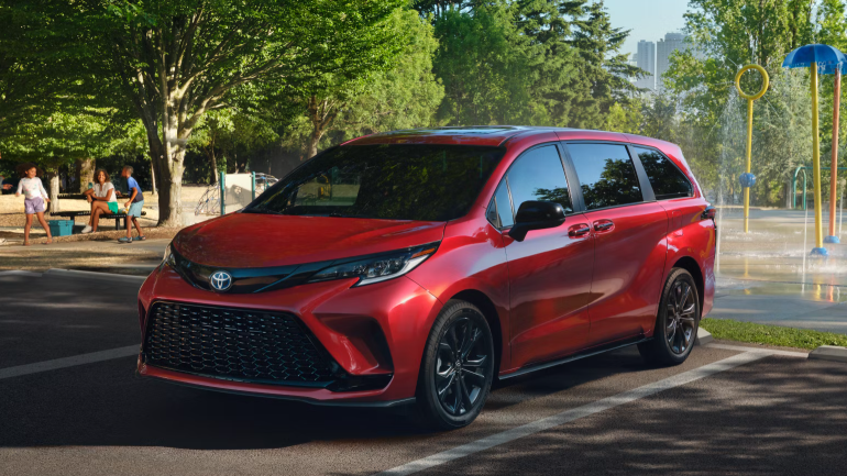 2025 Toyota Sienna in a red parked with front and side view-Features