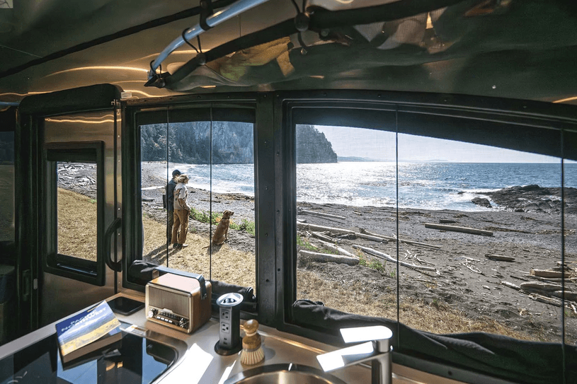Airstream scenic ocean view from within trailer feature image