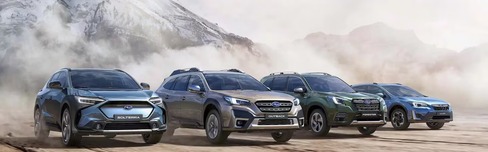 Line up Subaru running with front view-banner