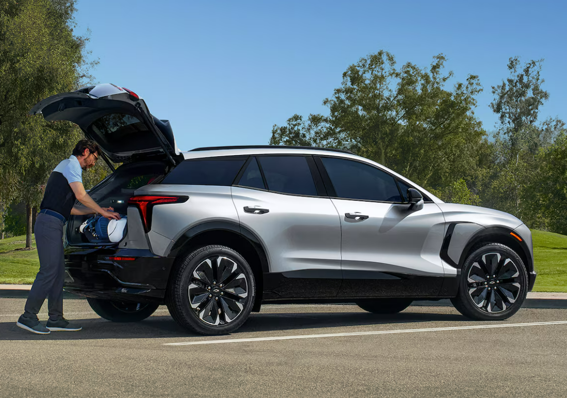 Used Chevrolet Blazer EV is grey parking with side view